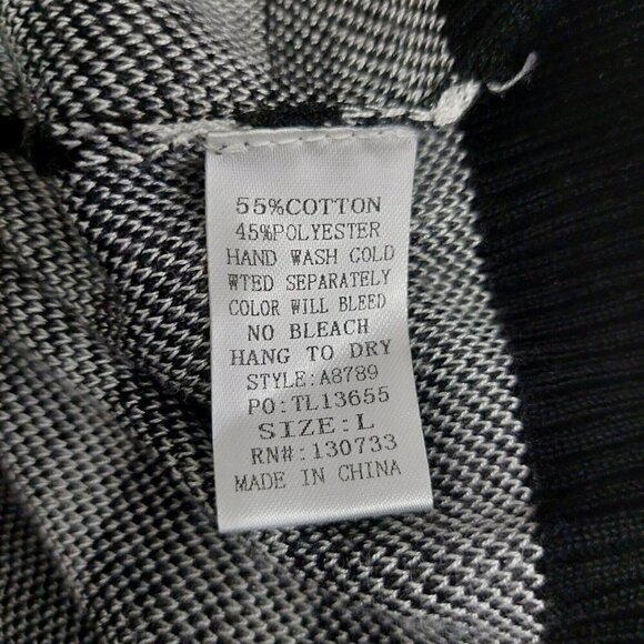 Umgee Knit Sweater Open Front Fringe Black White Southwest Waterfall Front Sz L - Picture 11 of 11